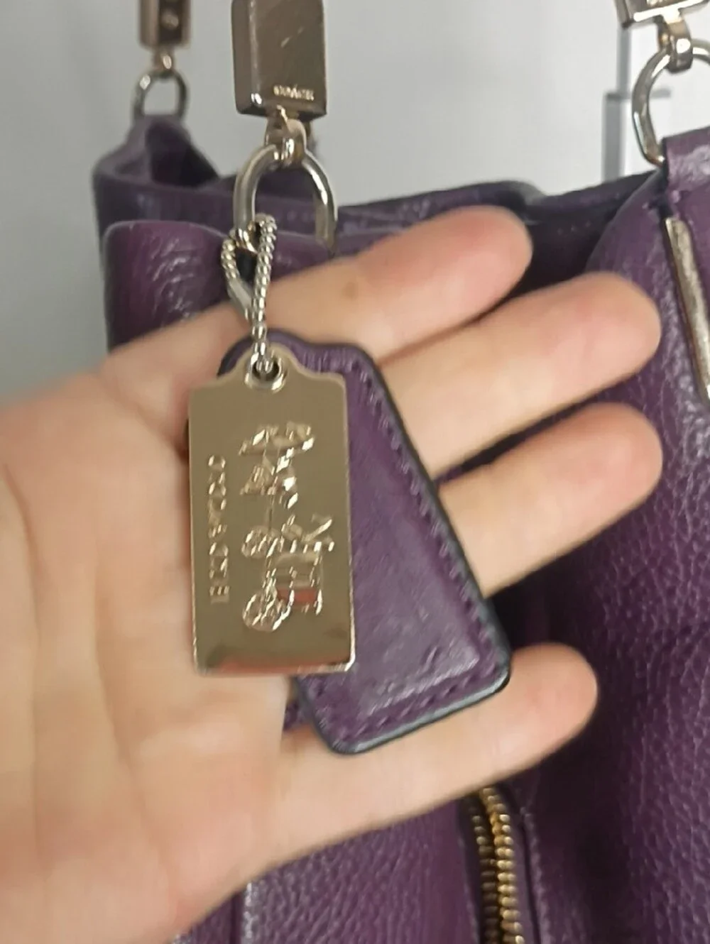 Coach Madison Purple Leather Double Handles 3 Compartments Shoulder Bag